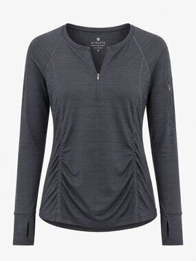 Athleta Navy Ruched Quarter Zip Running Top MP Medium Petite
